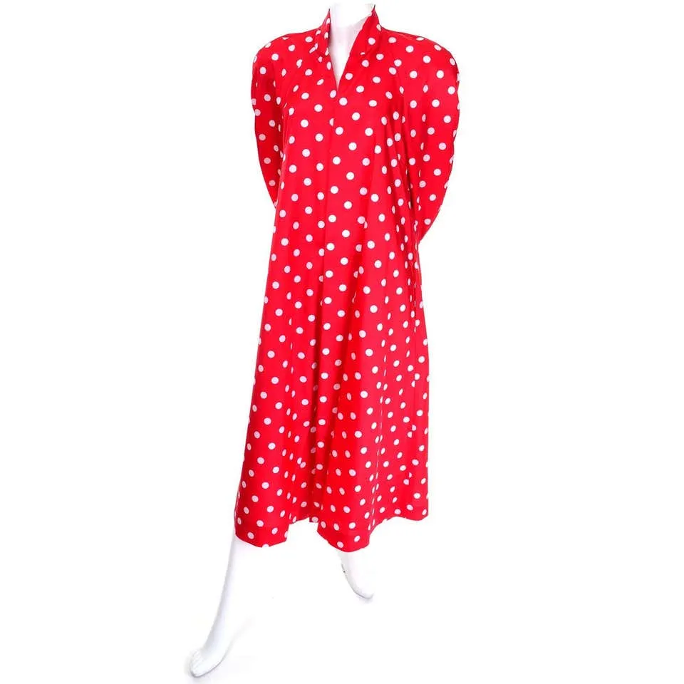 1980s Vintage Victor Costa Bergdorf Goodman Red White Polka Dot Coat