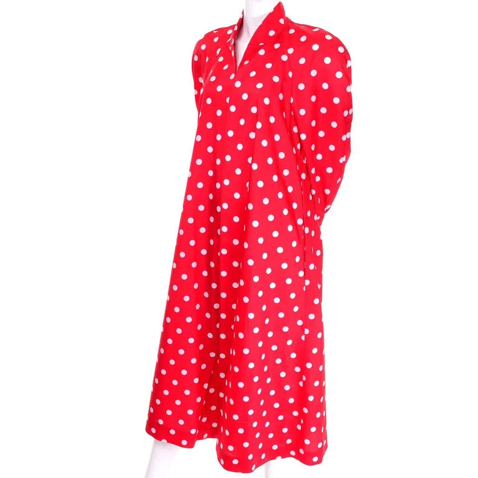 1980s Vintage Victor Costa Bergdorf Goodman Red White Polka Dot Coat