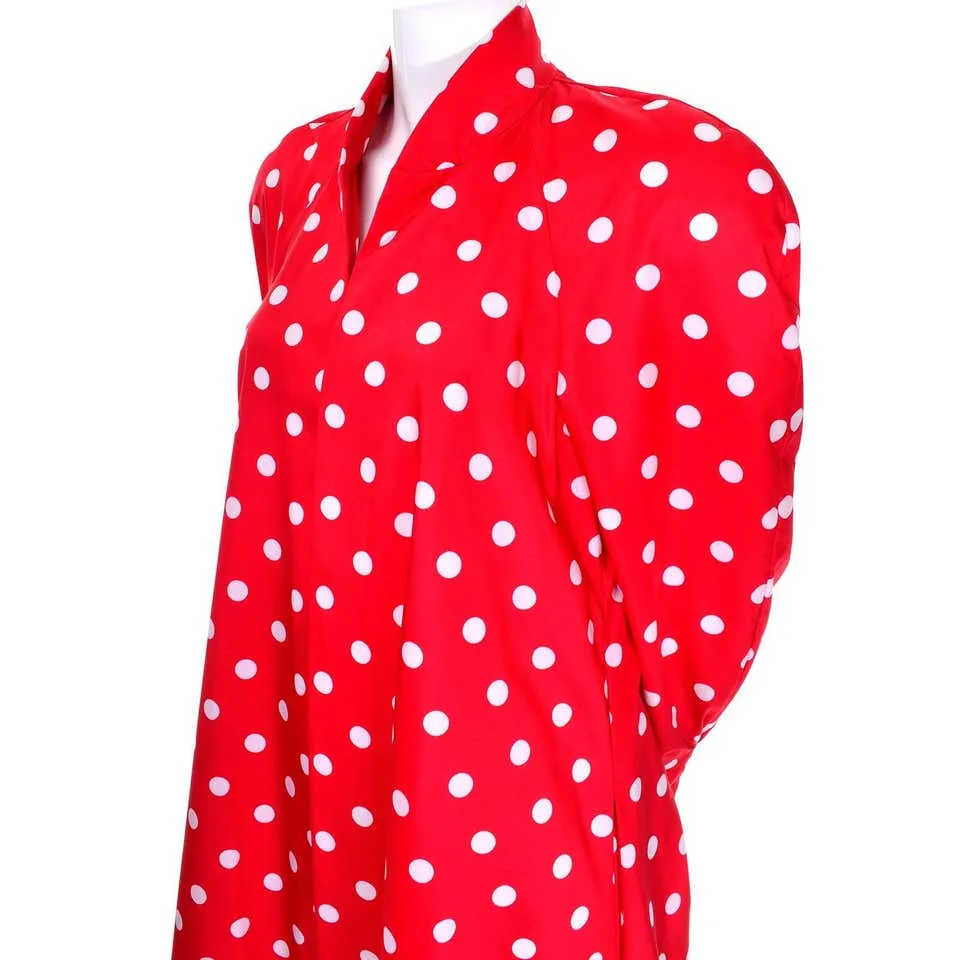 1980s Vintage Victor Costa Bergdorf Goodman Red White Polka Dot Coat