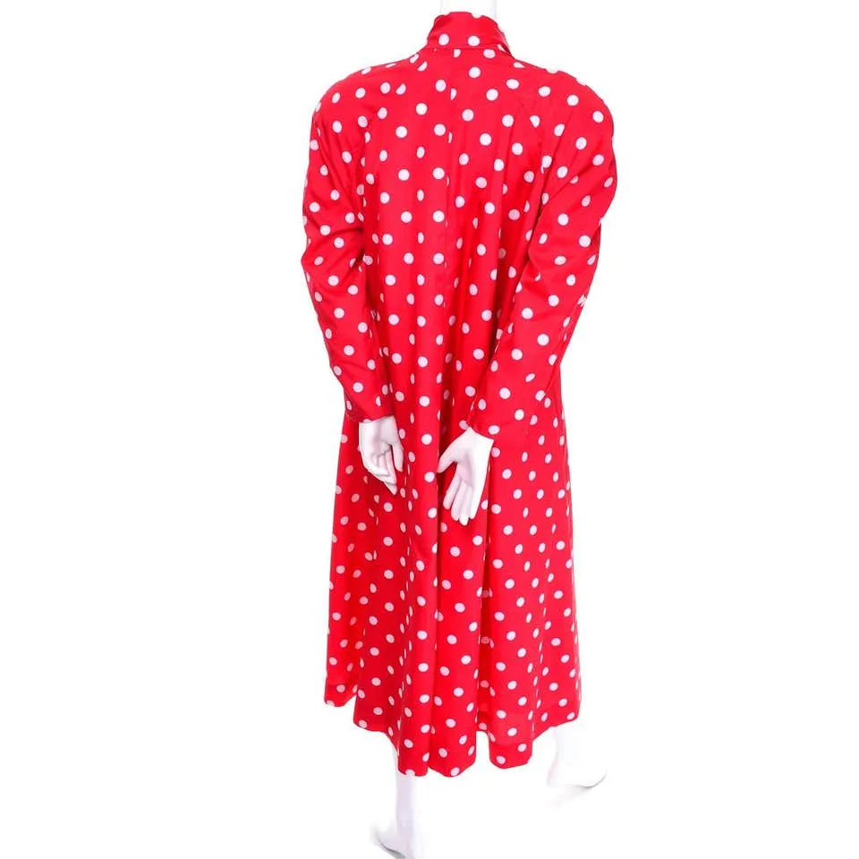 1980s Vintage Victor Costa Bergdorf Goodman Red White Polka Dot Coat