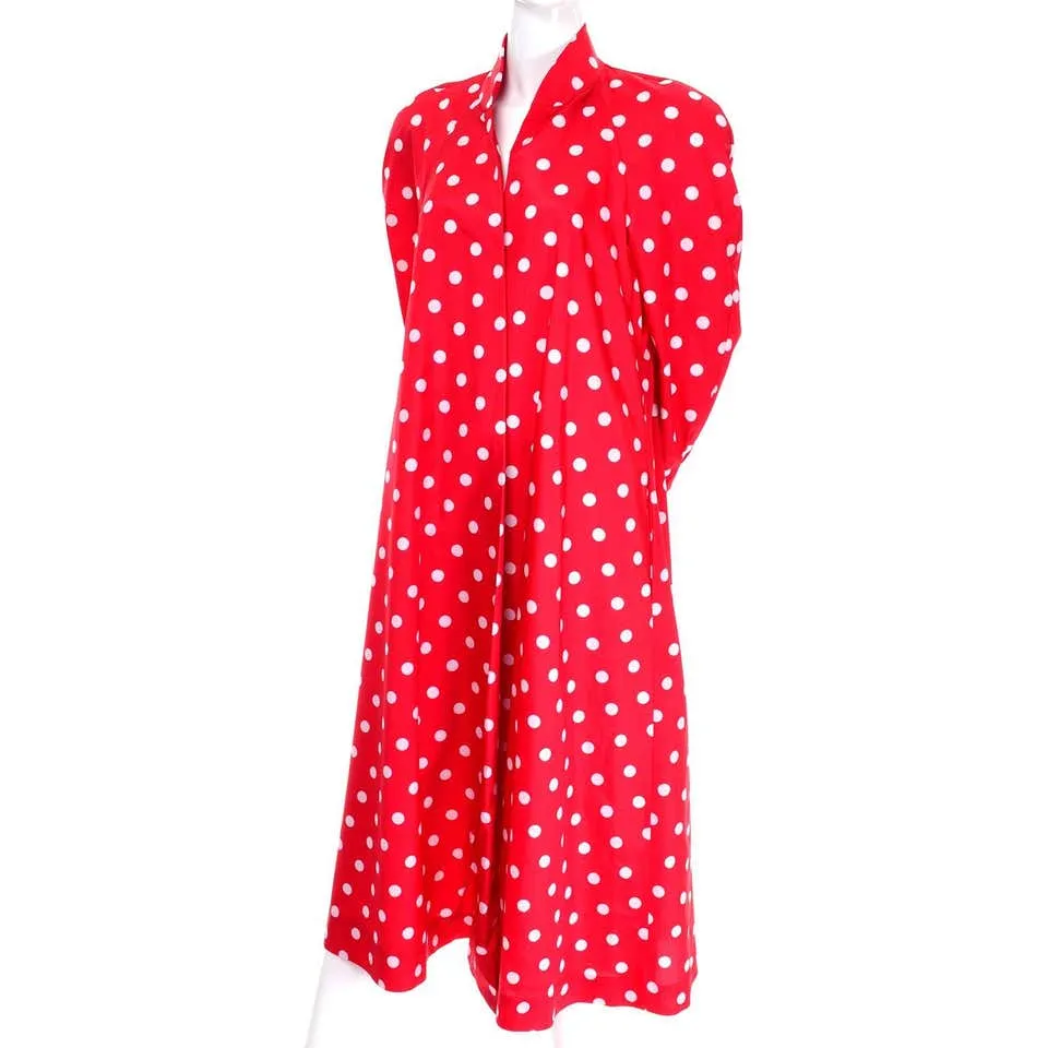 1980s Vintage Victor Costa Bergdorf Goodman Red White Polka Dot Coat