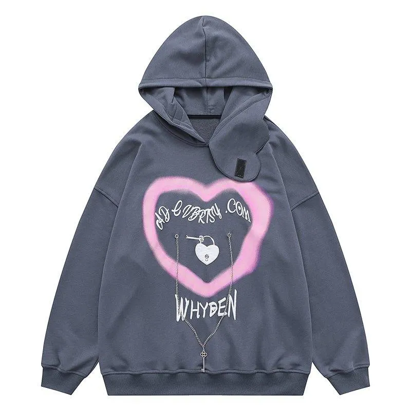 1984 Cute Hoodie Pink Heart Print