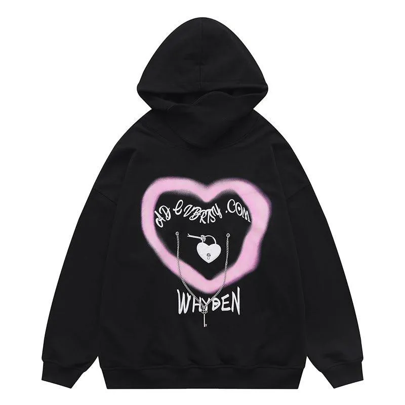 1984 Cute Hoodie Pink Heart Print