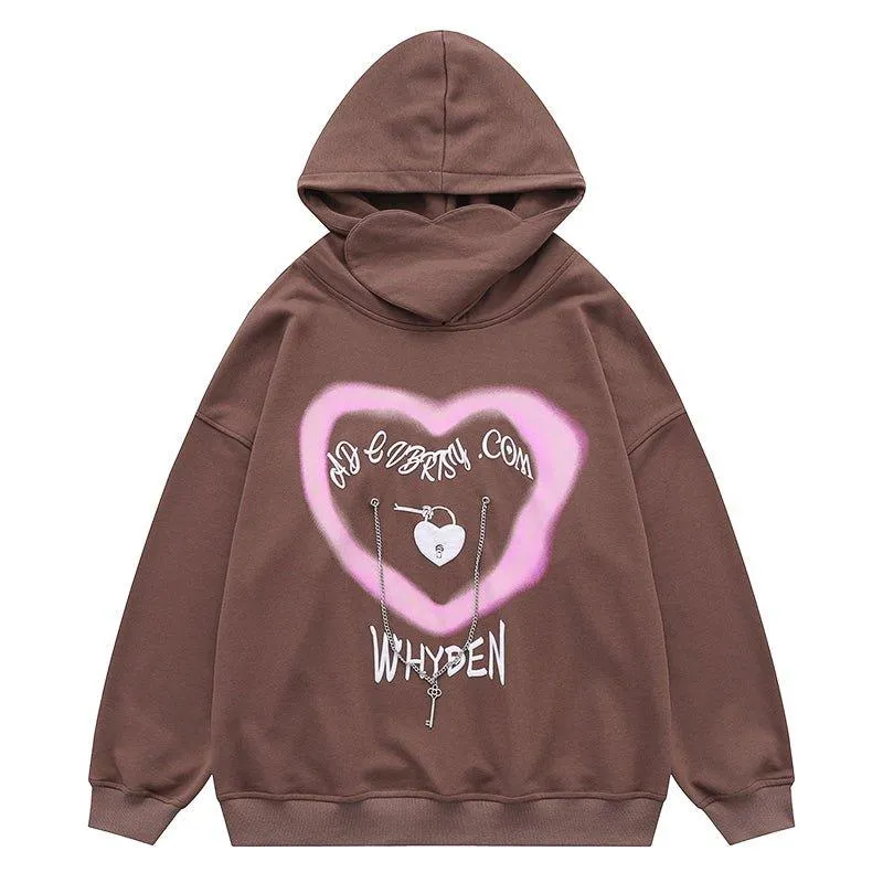 1984 Cute Hoodie Pink Heart Print