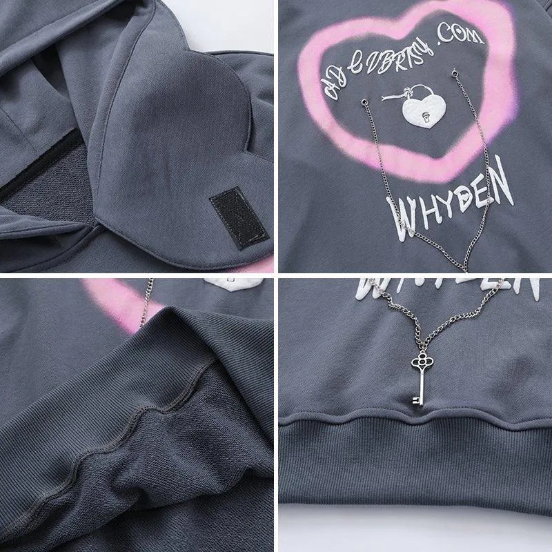 1984 Cute Hoodie Pink Heart Print