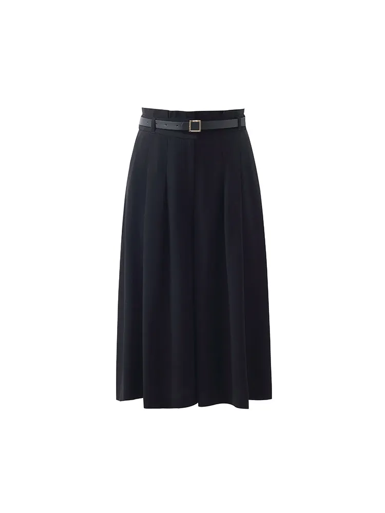 Acetate Mid-Calf Women Culottes With Leather Belt