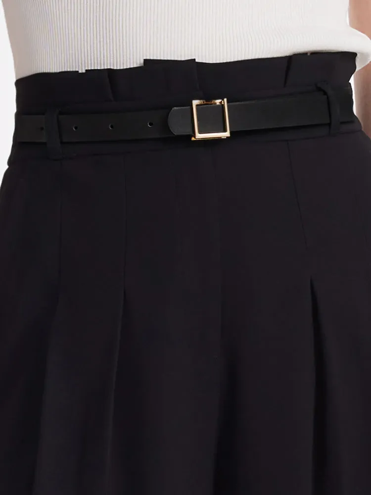 Acetate Mid-Calf Women Culottes With Leather Belt