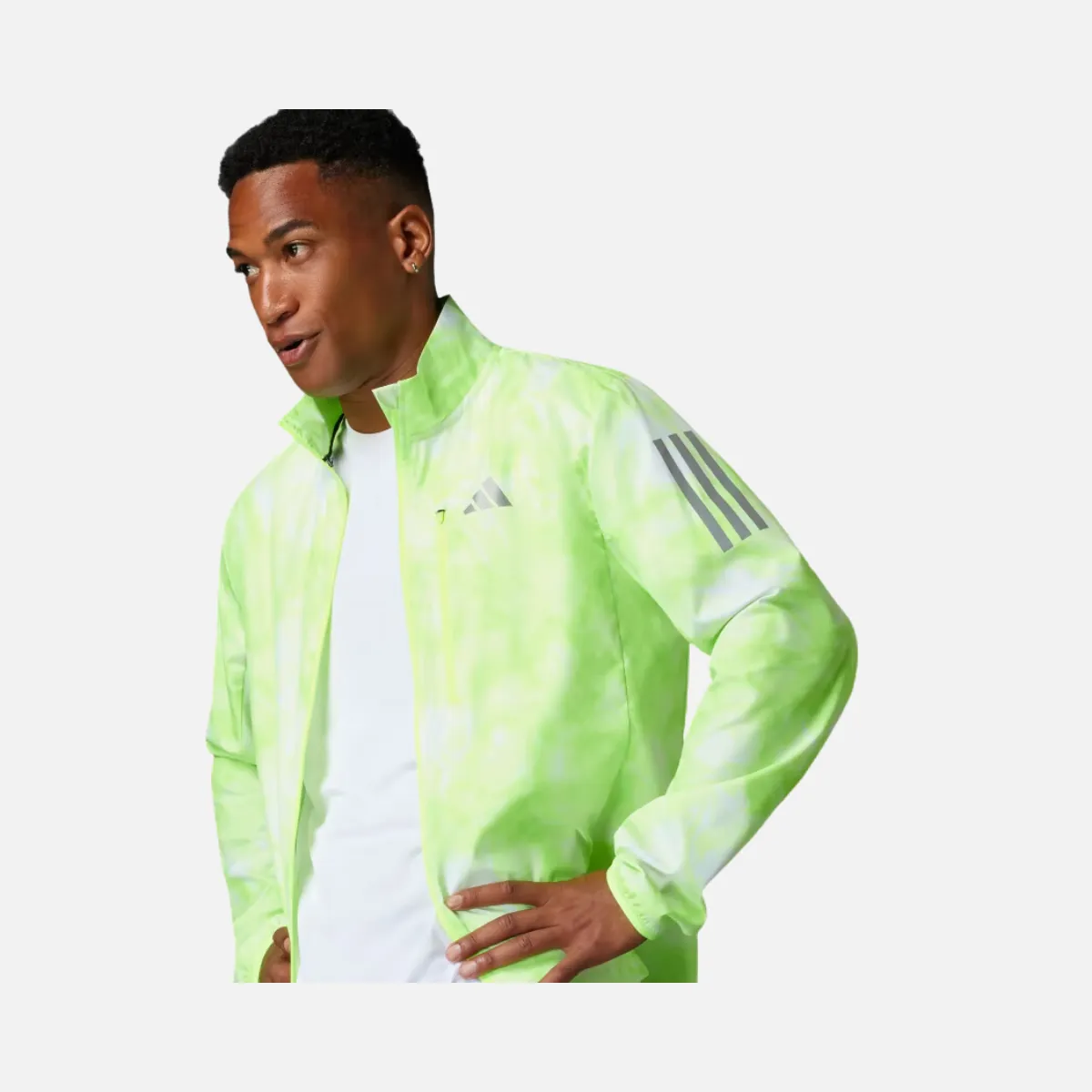 Adidas Own The Run Allover Print Men's Running Jacket - White/Lucid Lemon