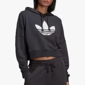 adidas Womens Cropped Hoodie Carbon Charcoal