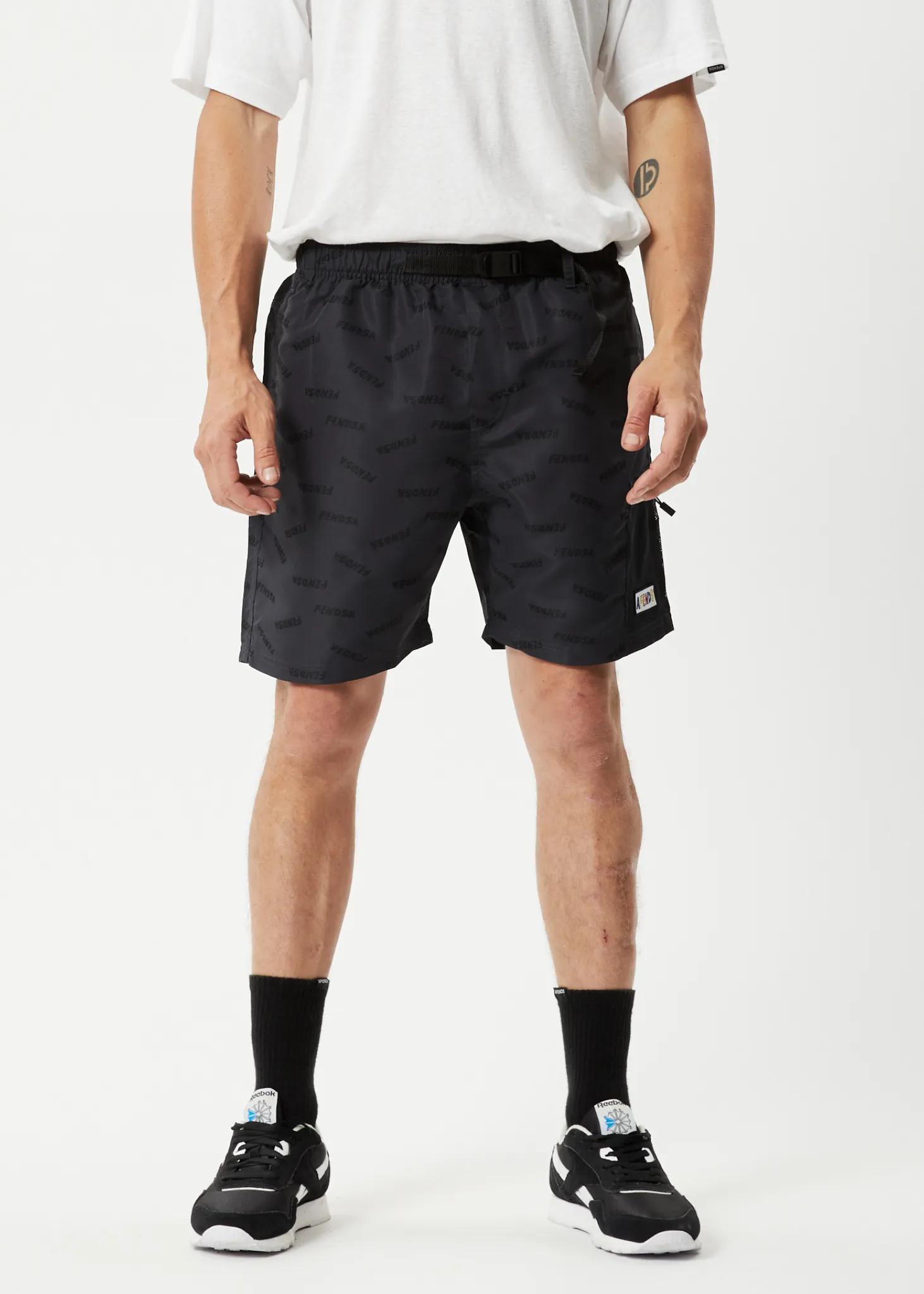 AFENDS Mens Fendsa - Elastic Waist Spray Shorts - Charcoal