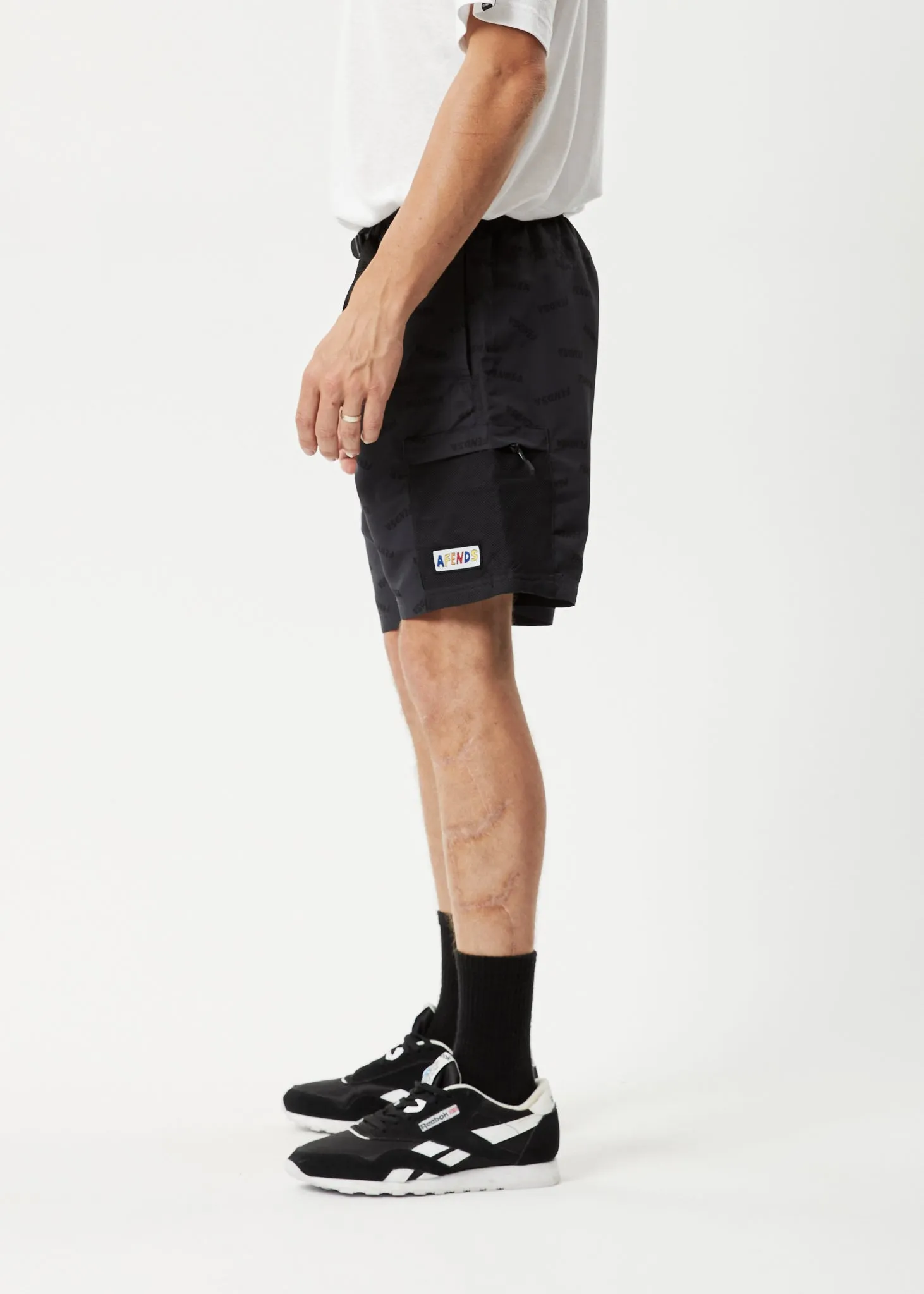 AFENDS Mens Fendsa - Elastic Waist Spray Shorts - Charcoal