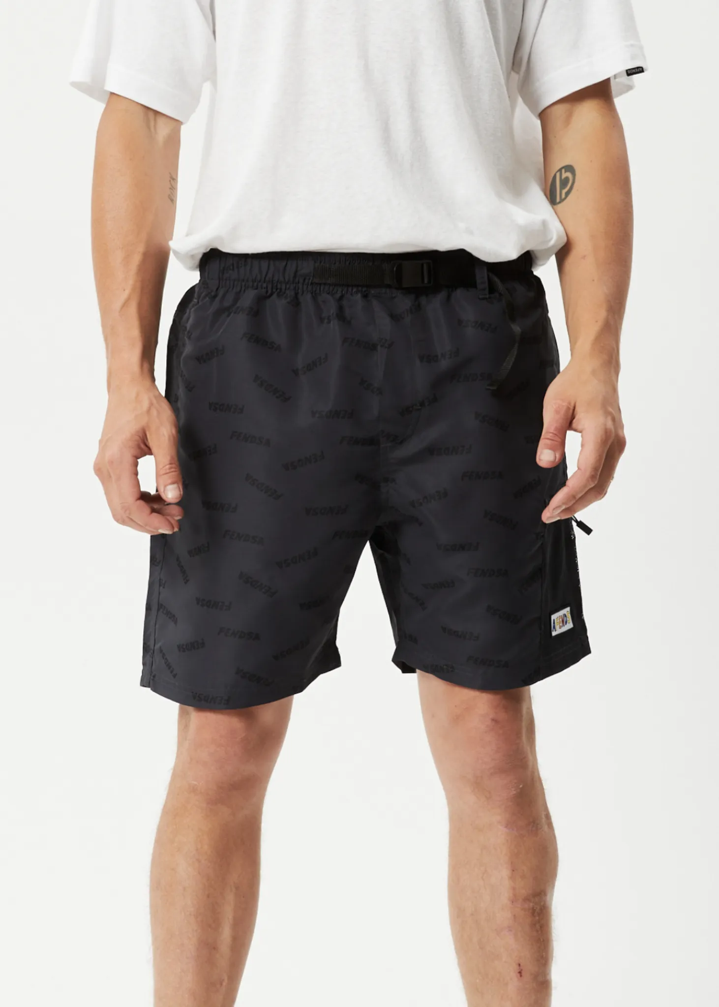 AFENDS Mens Fendsa - Elastic Waist Spray Shorts - Charcoal