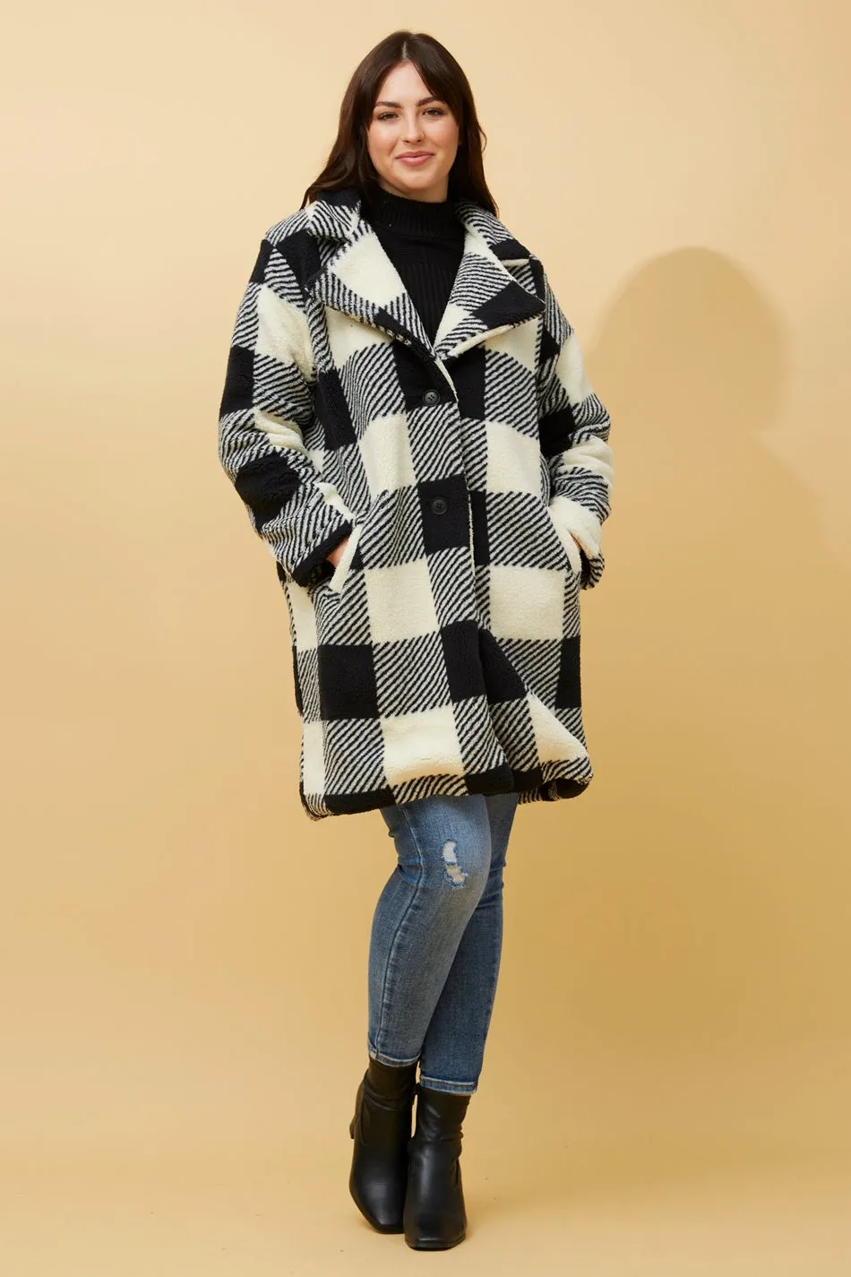 ALASKA CHECK TEDDY FUR COAT