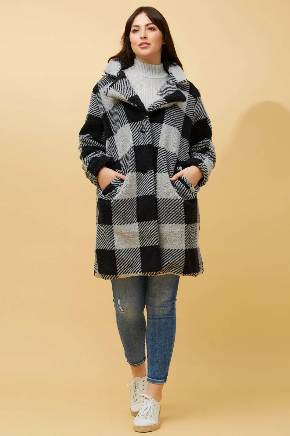 ALASKA CHECK TEDDY FUR COAT