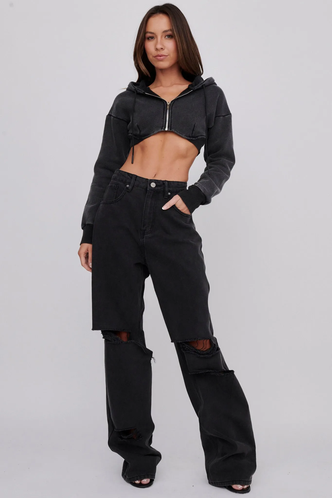 Alias Crop Hoodie Jacket Washed Black