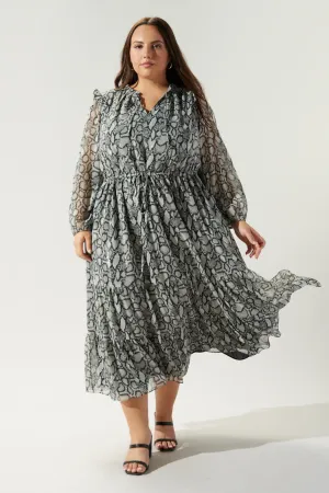 Alina Snake Print Tiered Midi Dress Curve