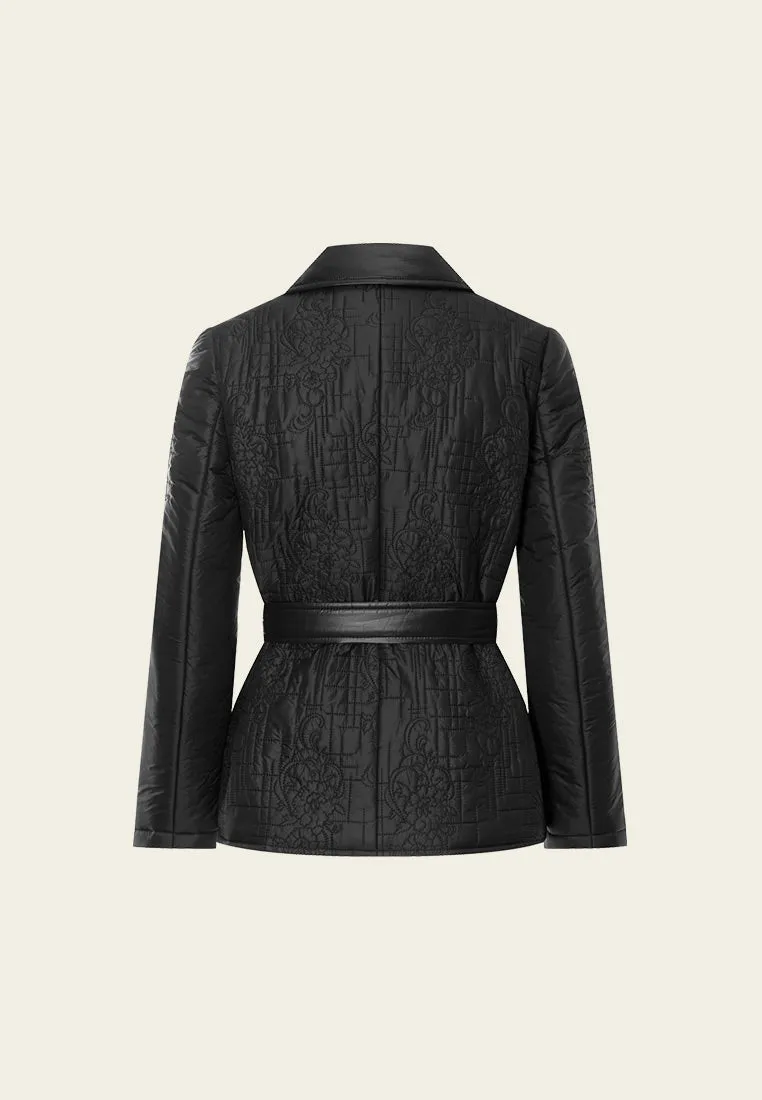 Antibacterial Black Quilted Jacket with Belt