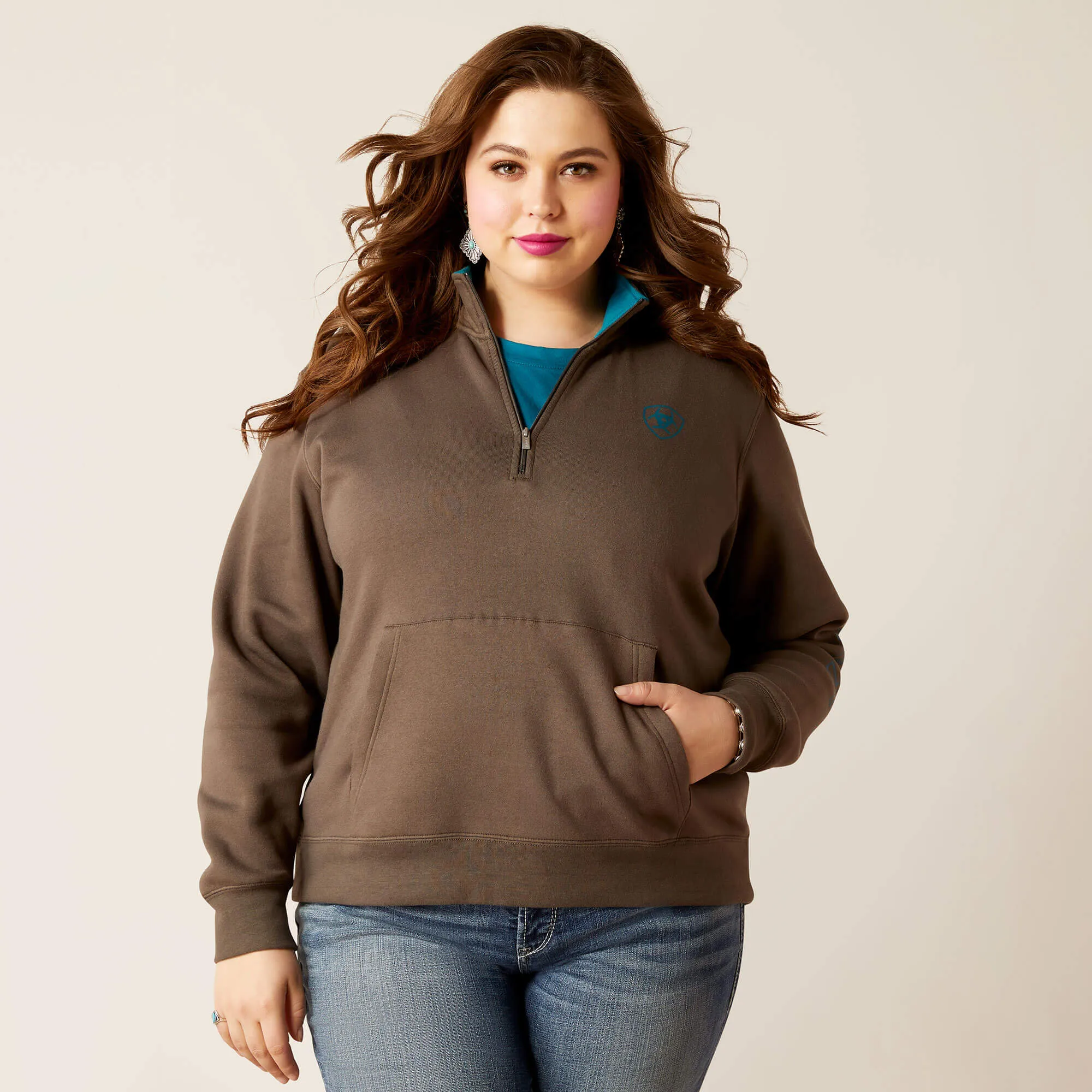 Ariat Women's Banyan Bark Half Zip Logo Sweatshirt