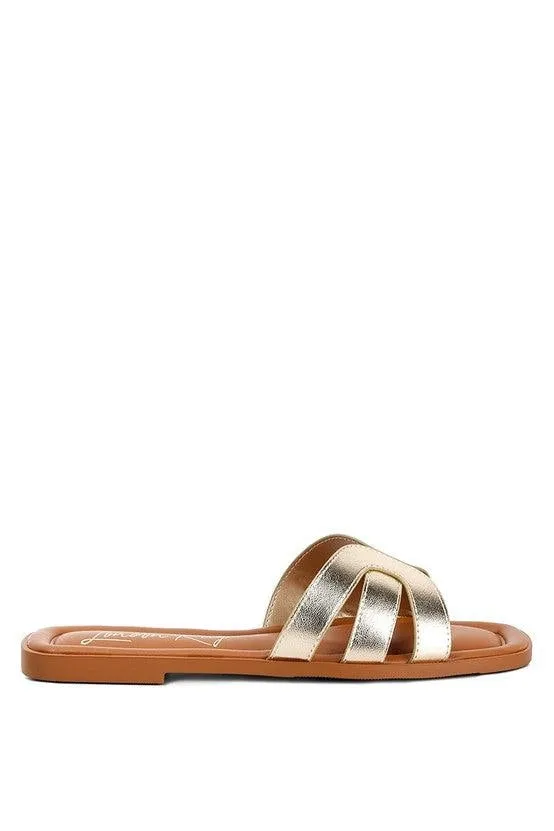 Aura Faux Leather Flat Sandals