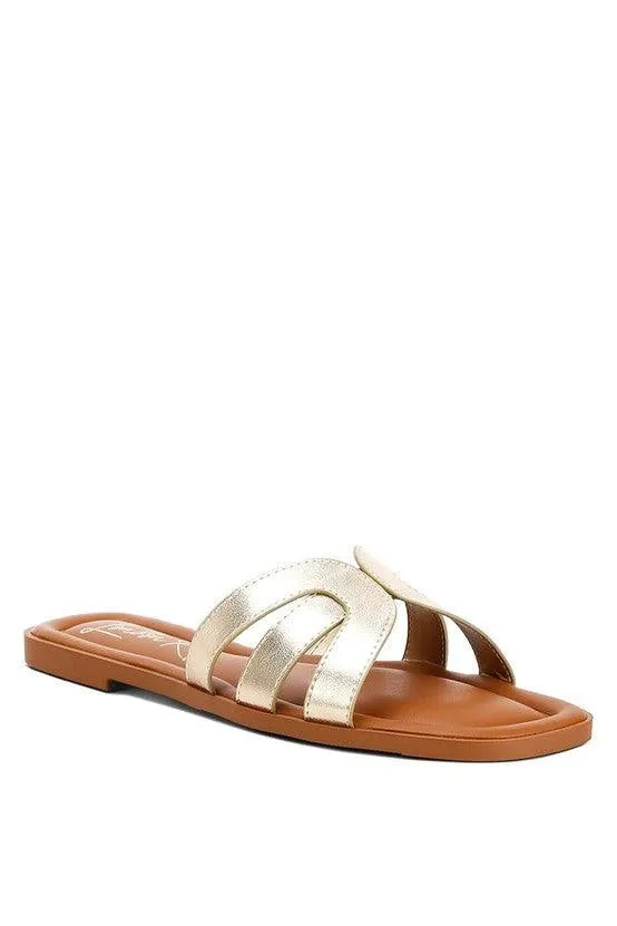 Aura Faux Leather Flat Sandals