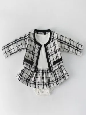 Baby Classy Tweed Skirted Onesie and Blazer Set