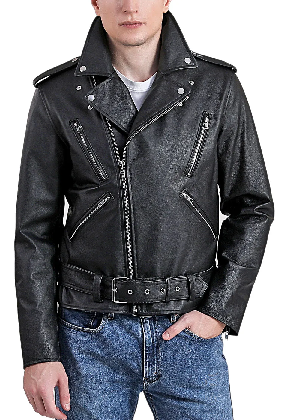 BGSD Men Cowhide Leather Urban Rider Jacket