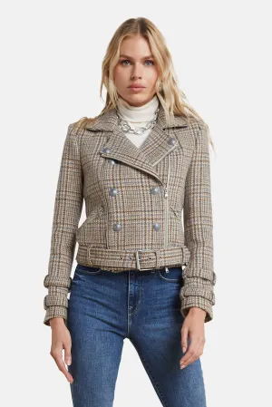 Billie Belted Jacket Beige/Blue Plaid