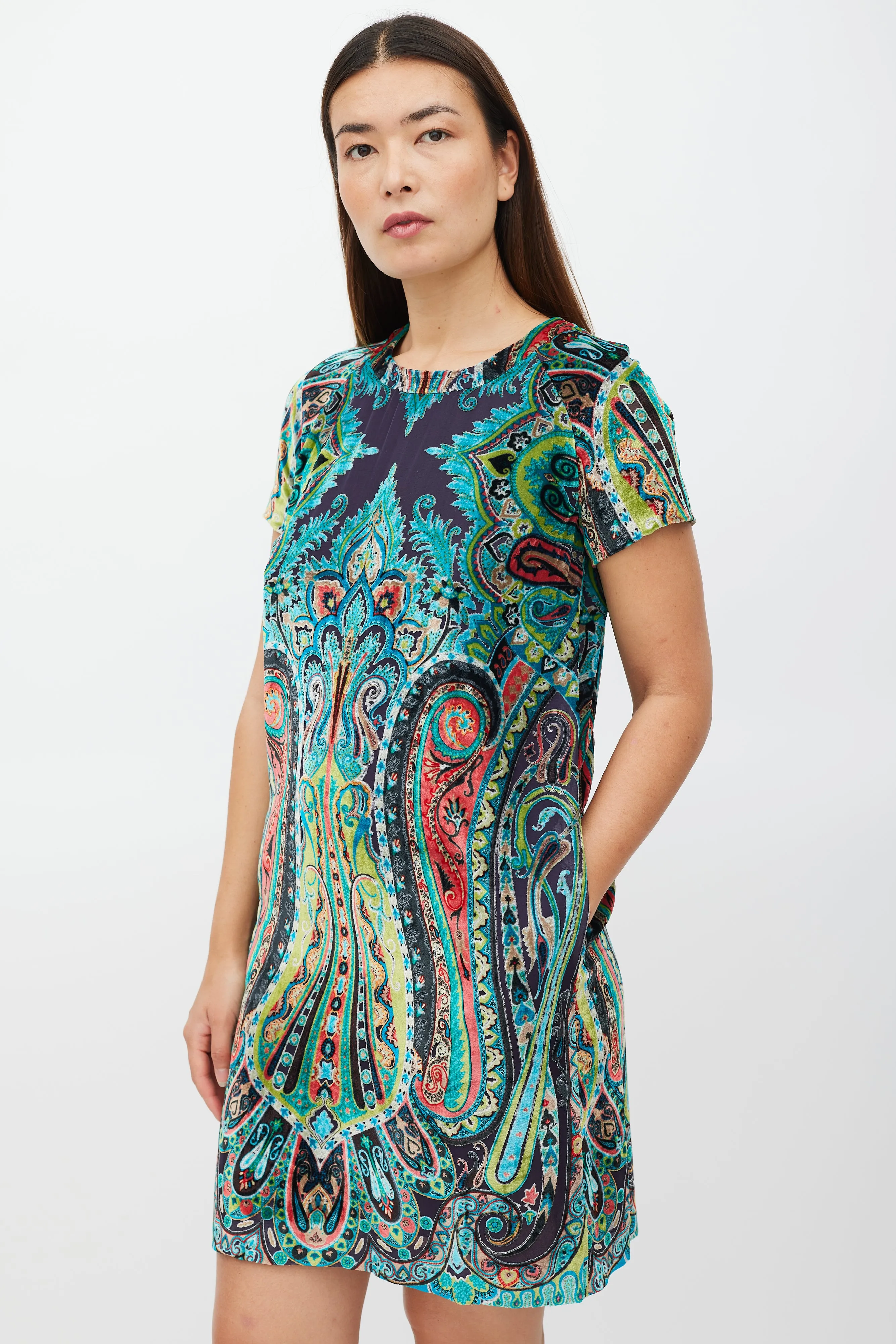 Black & Multicolour Velour Paisley Dress