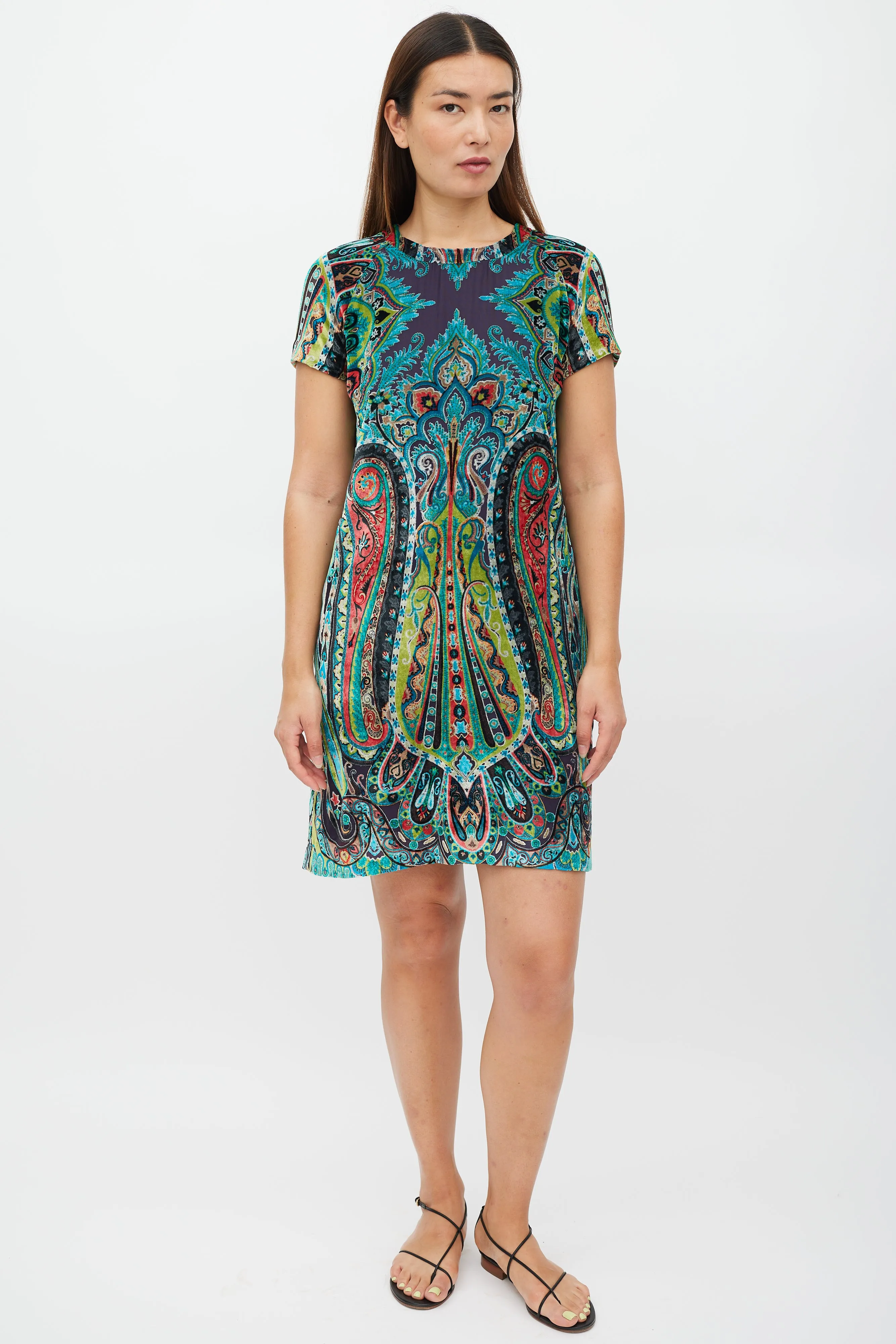 Black & Multicolour Velour Paisley Dress