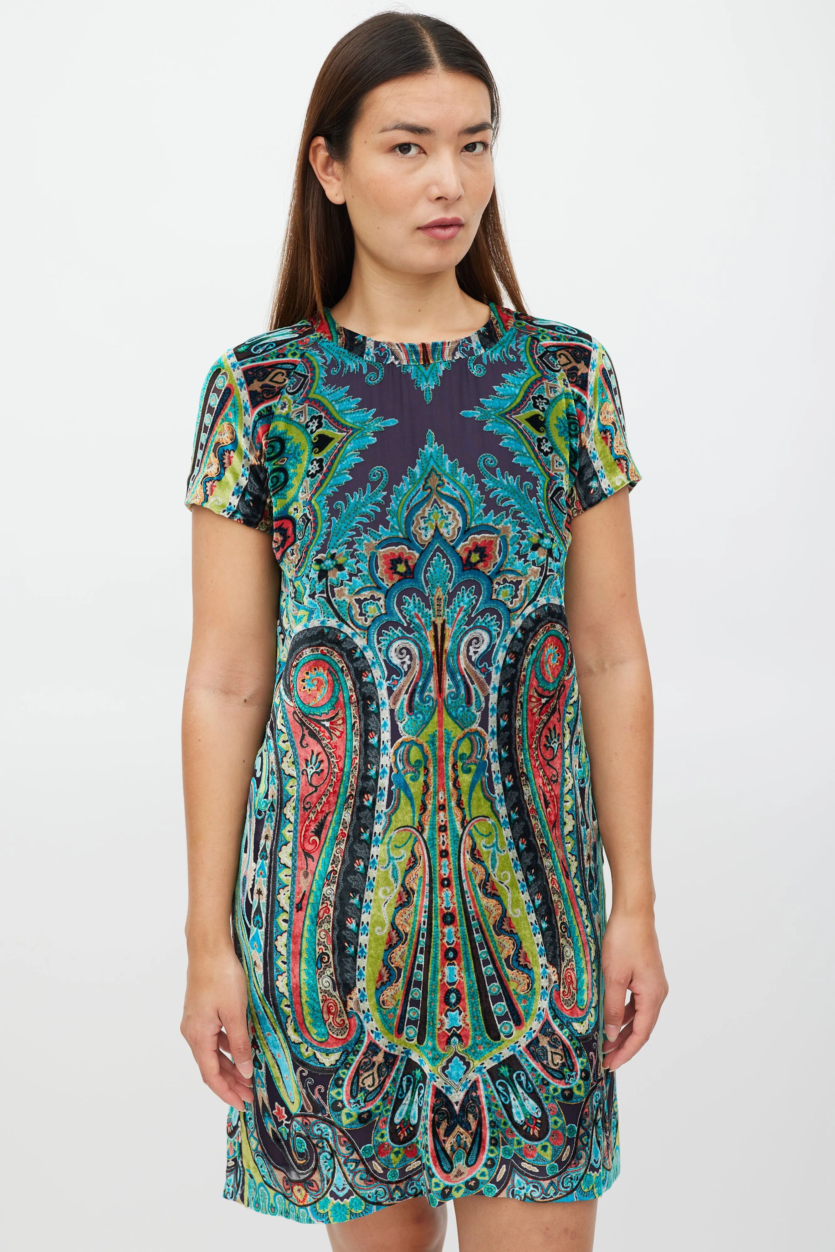 Black & Multicolour Velour Paisley Dress