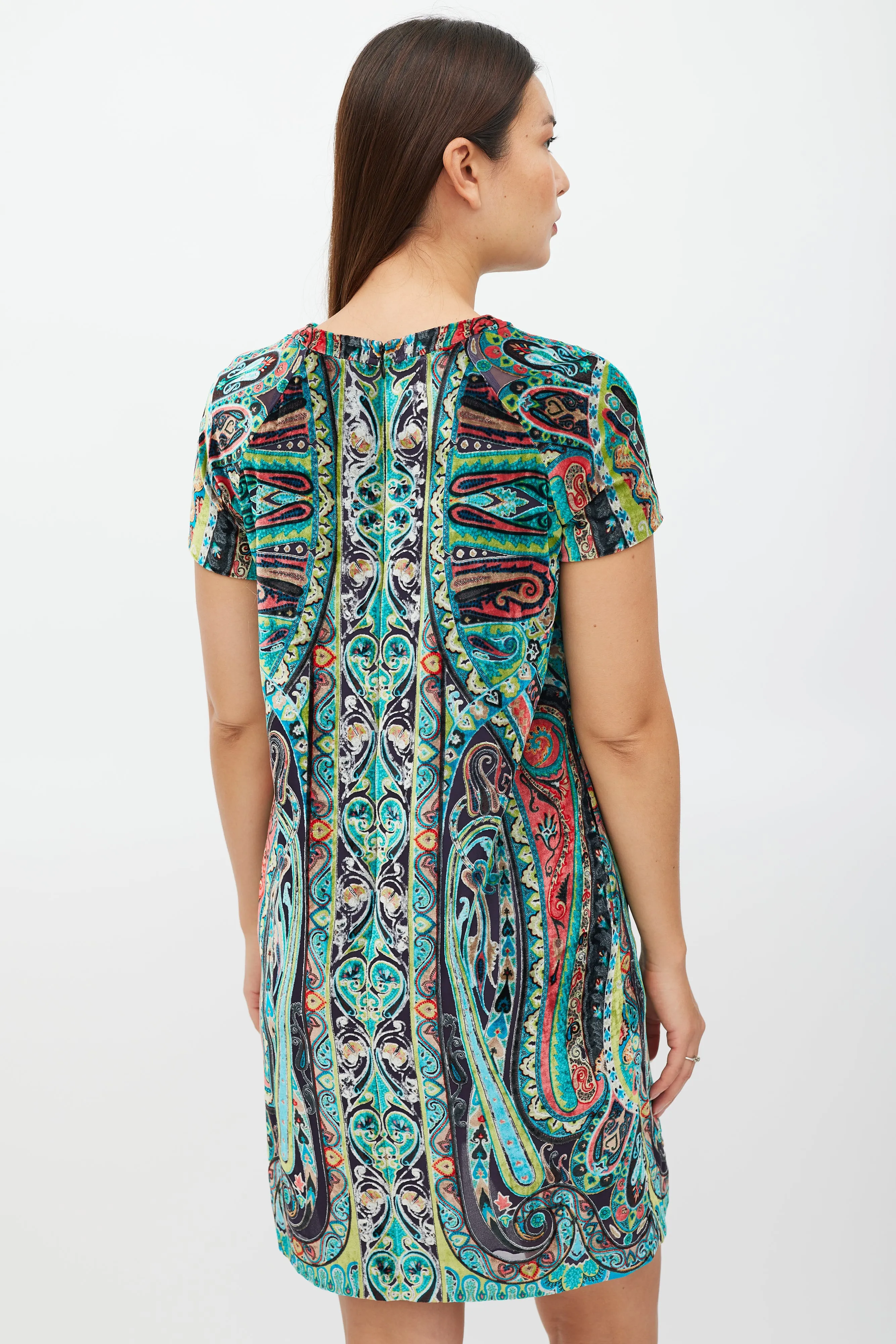 Black & Multicolour Velour Paisley Dress