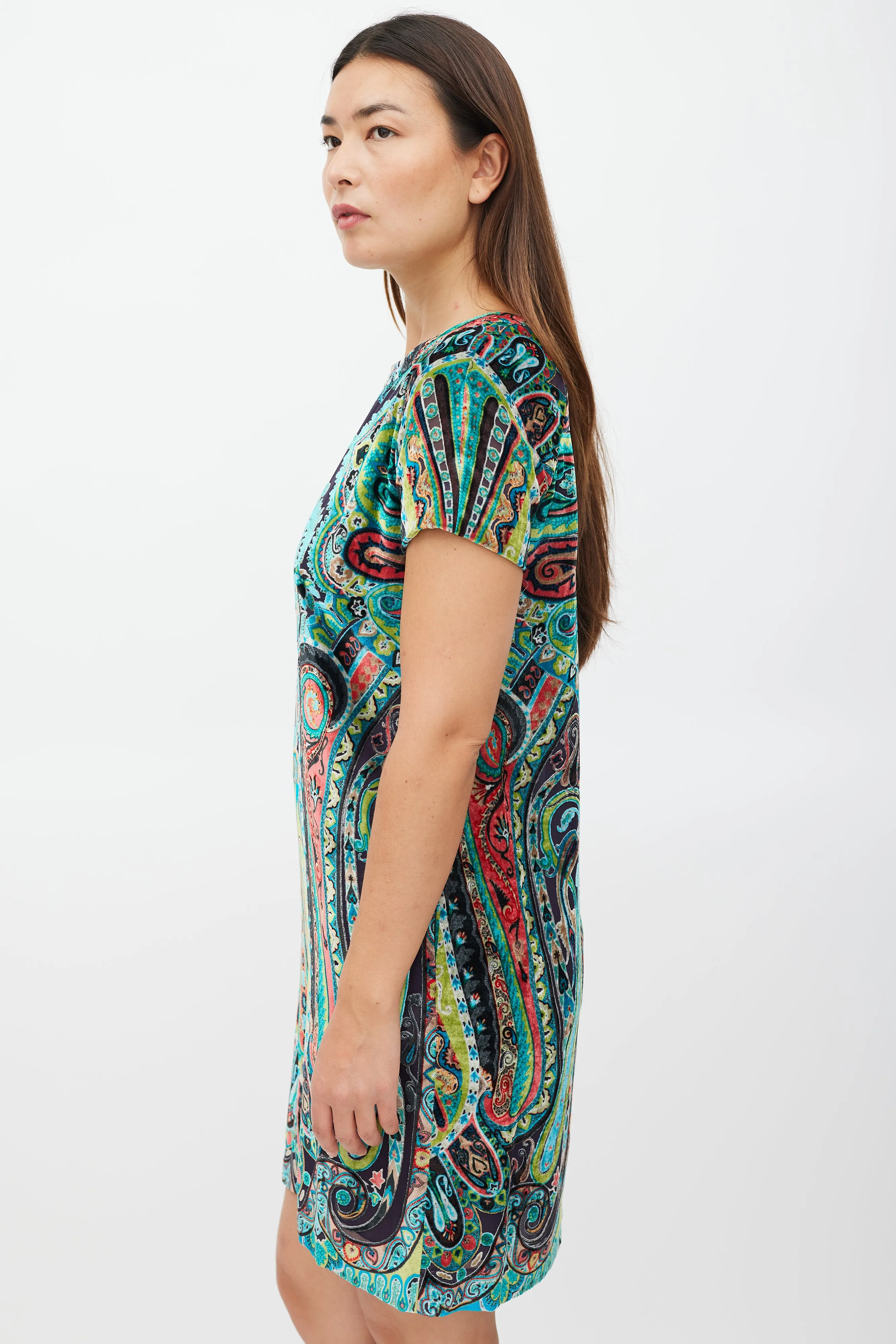 Black & Multicolour Velour Paisley Dress