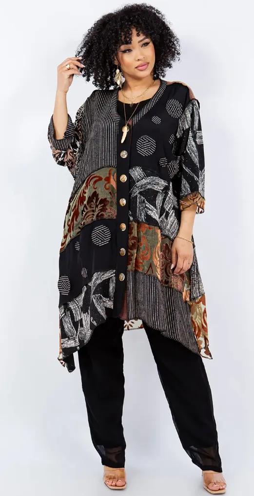 Black & Sienna Sunheart  Zen Boho Tunic Top Jacket Hippie Chic Resort Wear Sml-2X