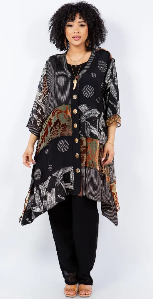 Black & Sienna Sunheart  Zen Boho Tunic Top Jacket Hippie Chic Resort Wear Sml-2X