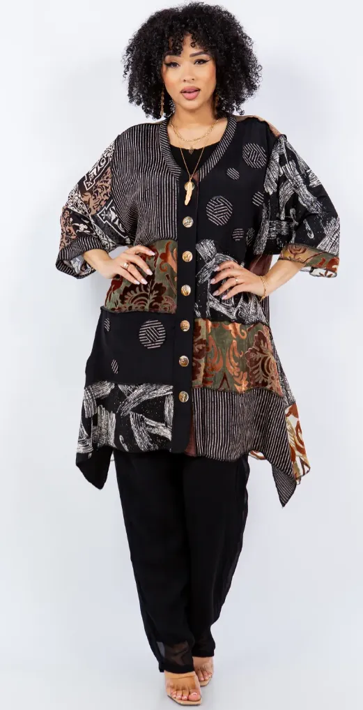 Black & Sienna Sunheart  Zen Boho Tunic Top Jacket Hippie Chic Resort Wear Sml-2X