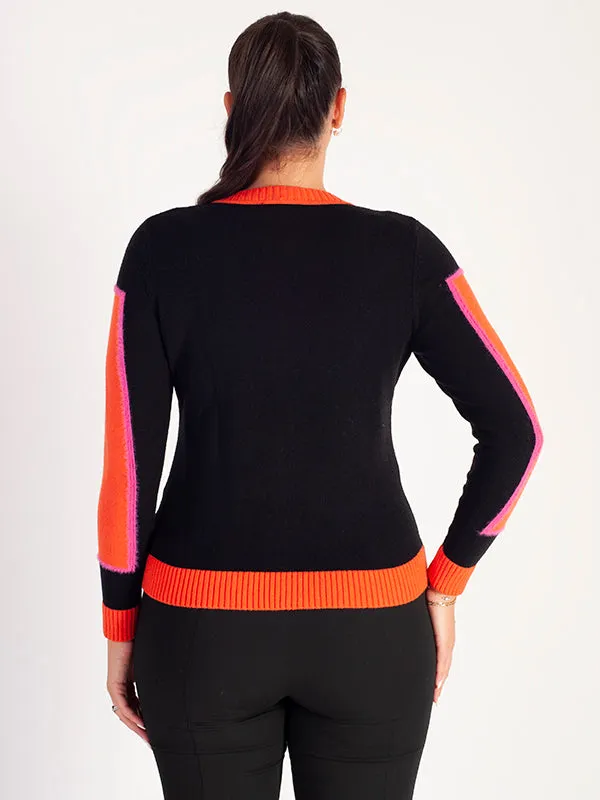 Black Cardigan with Orange Trim