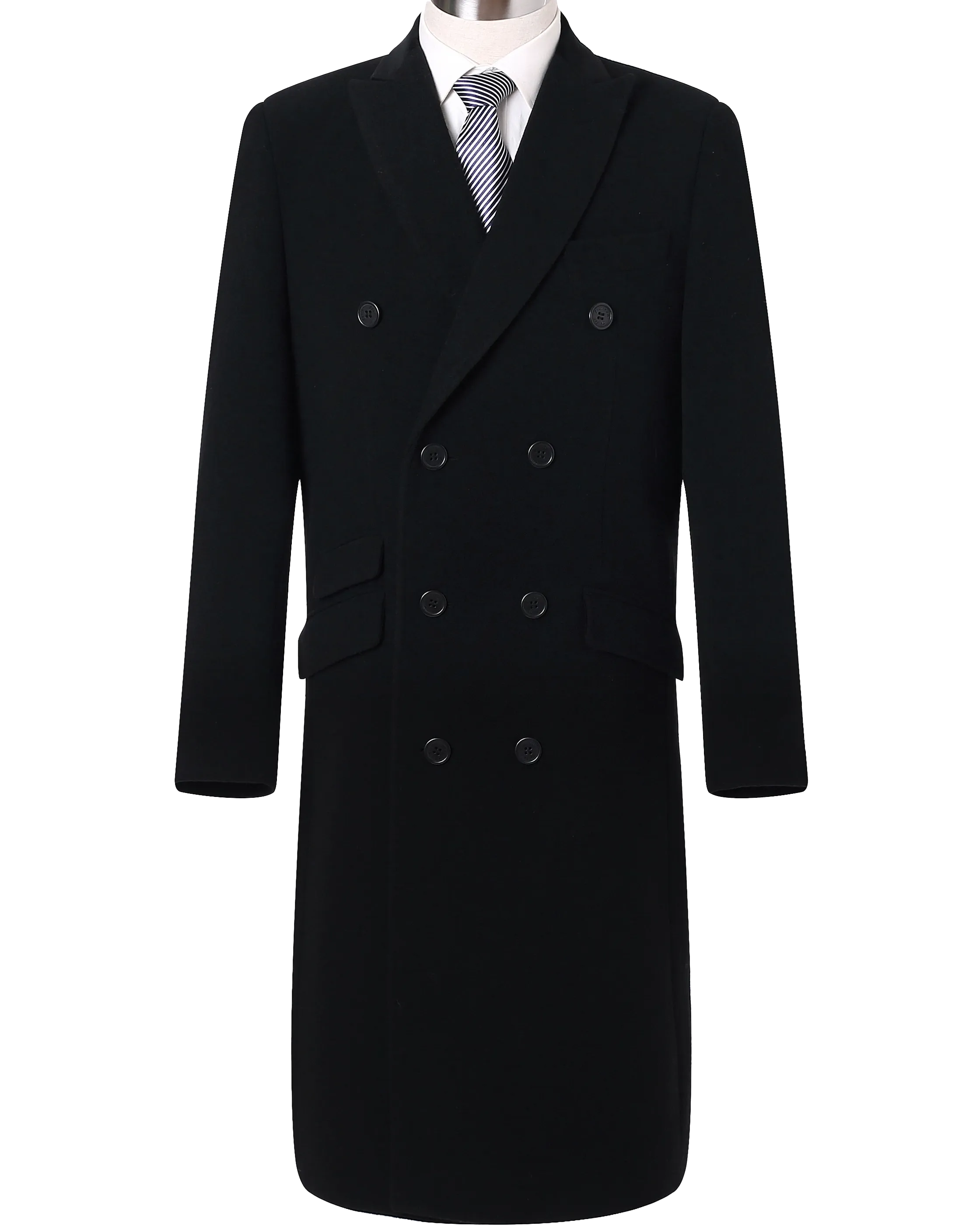 Black Double Breasted Wool Cashmere Overcoat