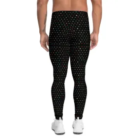 Black Geometric Triangles Men's Leggings, Stylish Patterned Meggings For Men-Made in USA