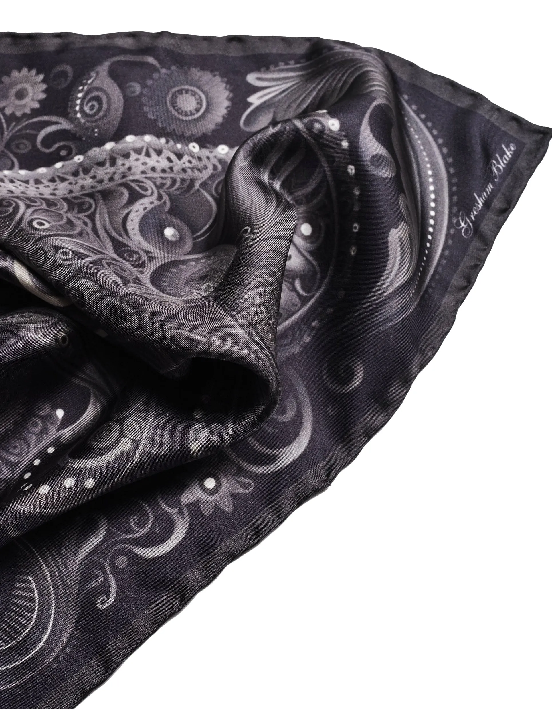 Black Modern Paisley Silk Pocket Square