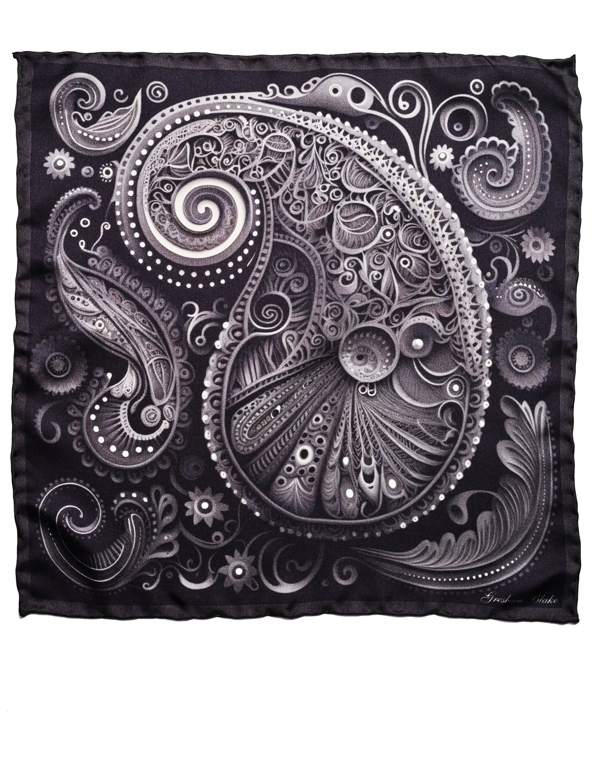 Black Modern Paisley Silk Pocket Square