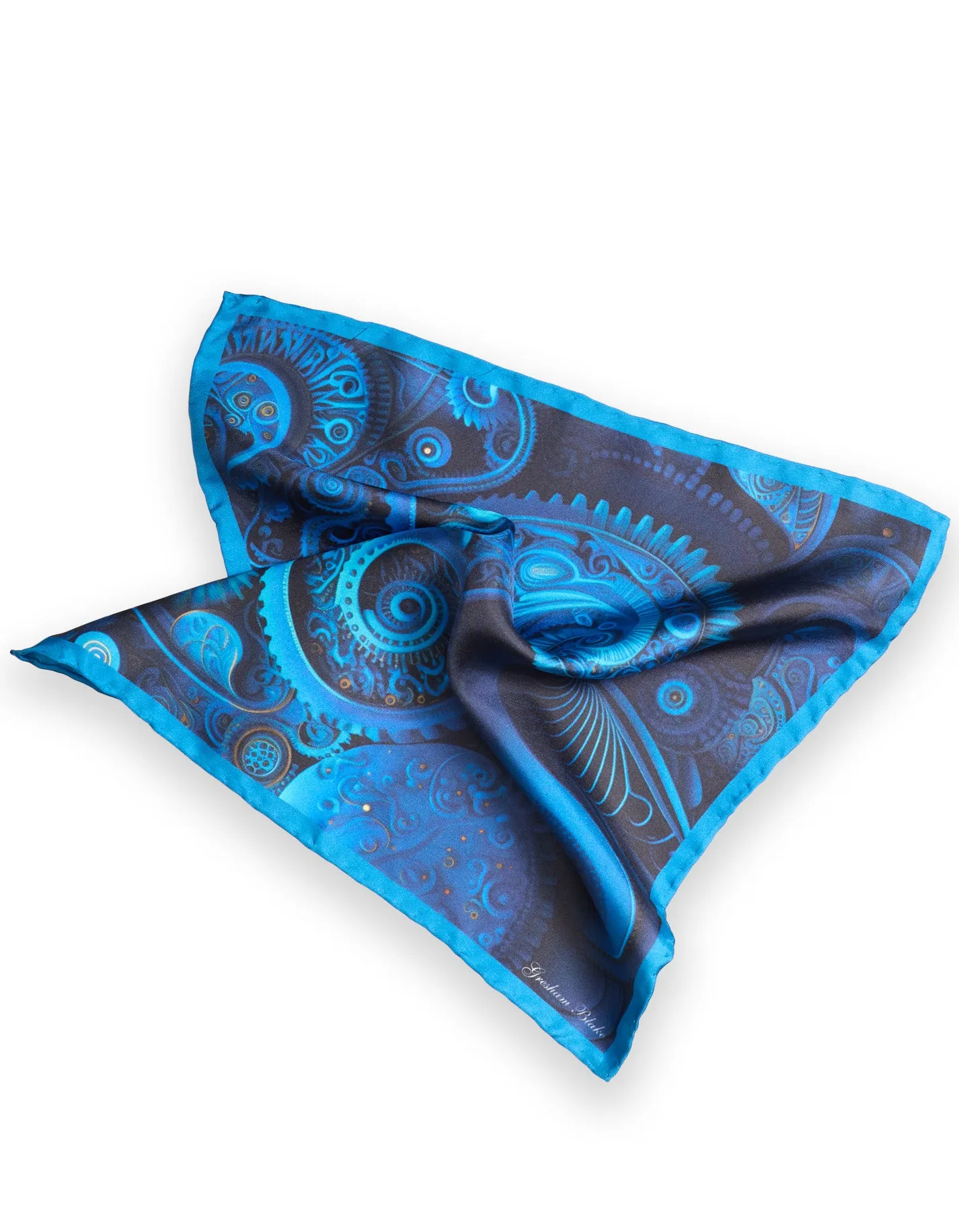 Blue Modern Paisley Silk Pocket Square