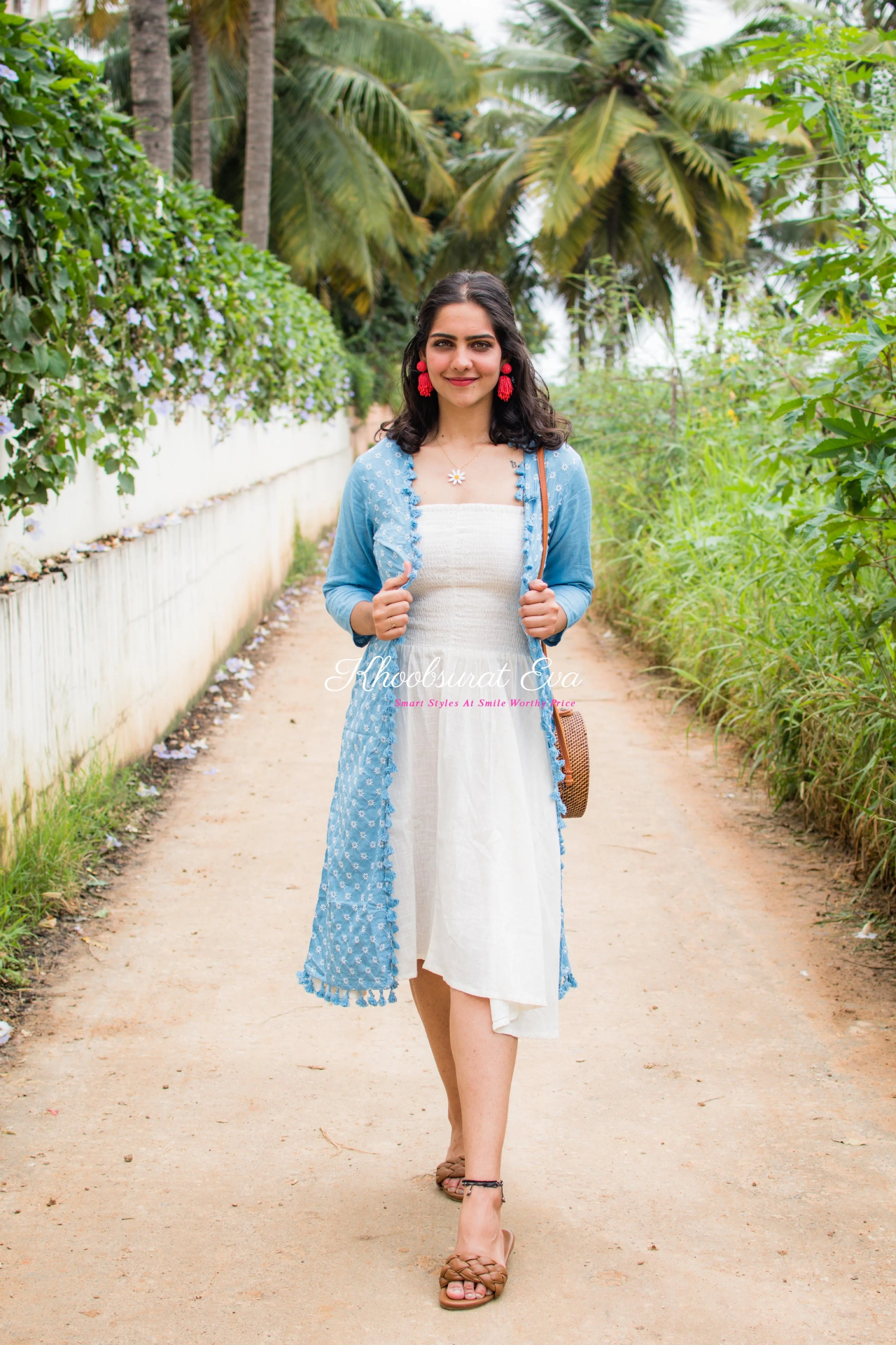 Blue White Embroidered Jacket Maxi Dress