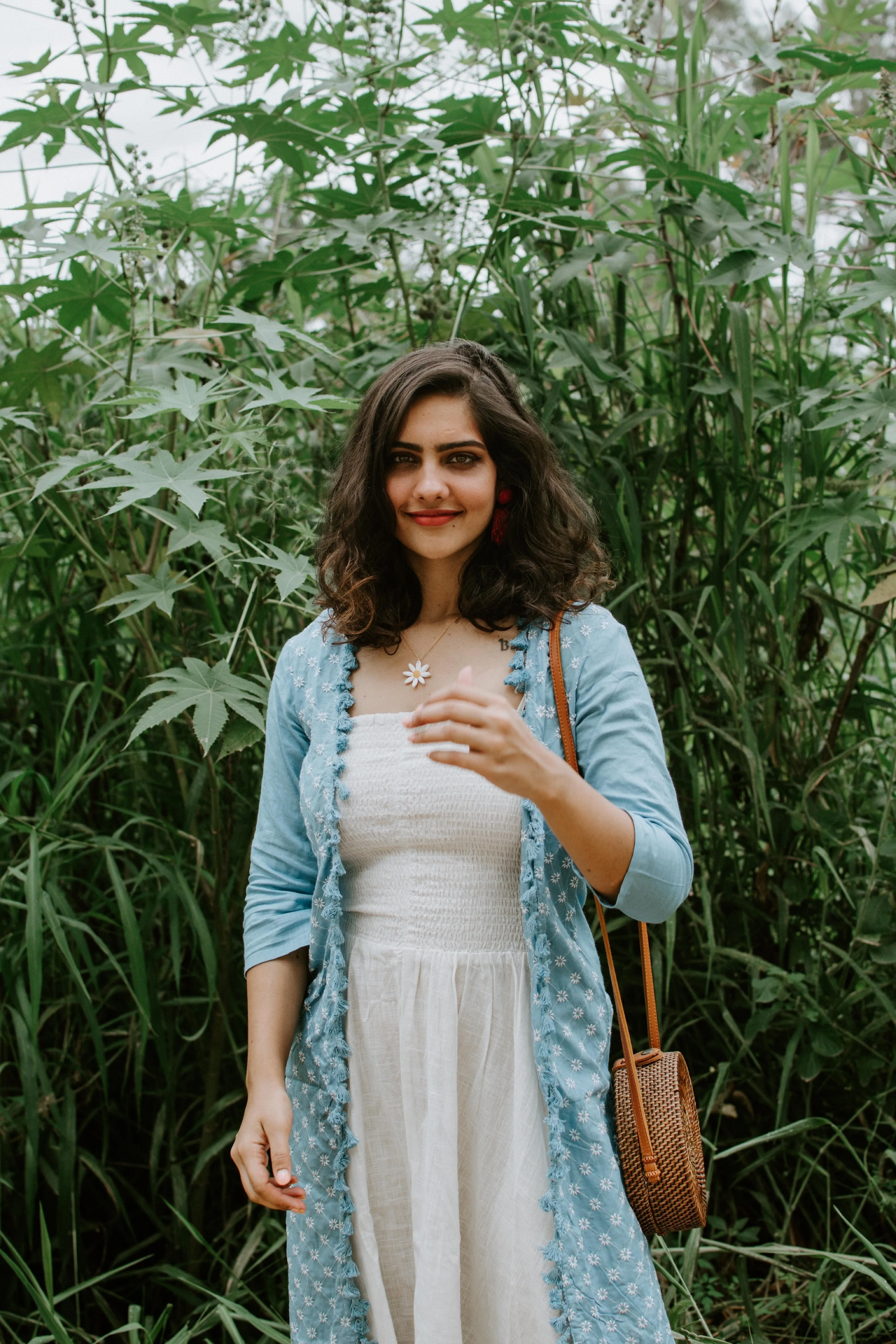 Blue White Embroidered Jacket Maxi Dress