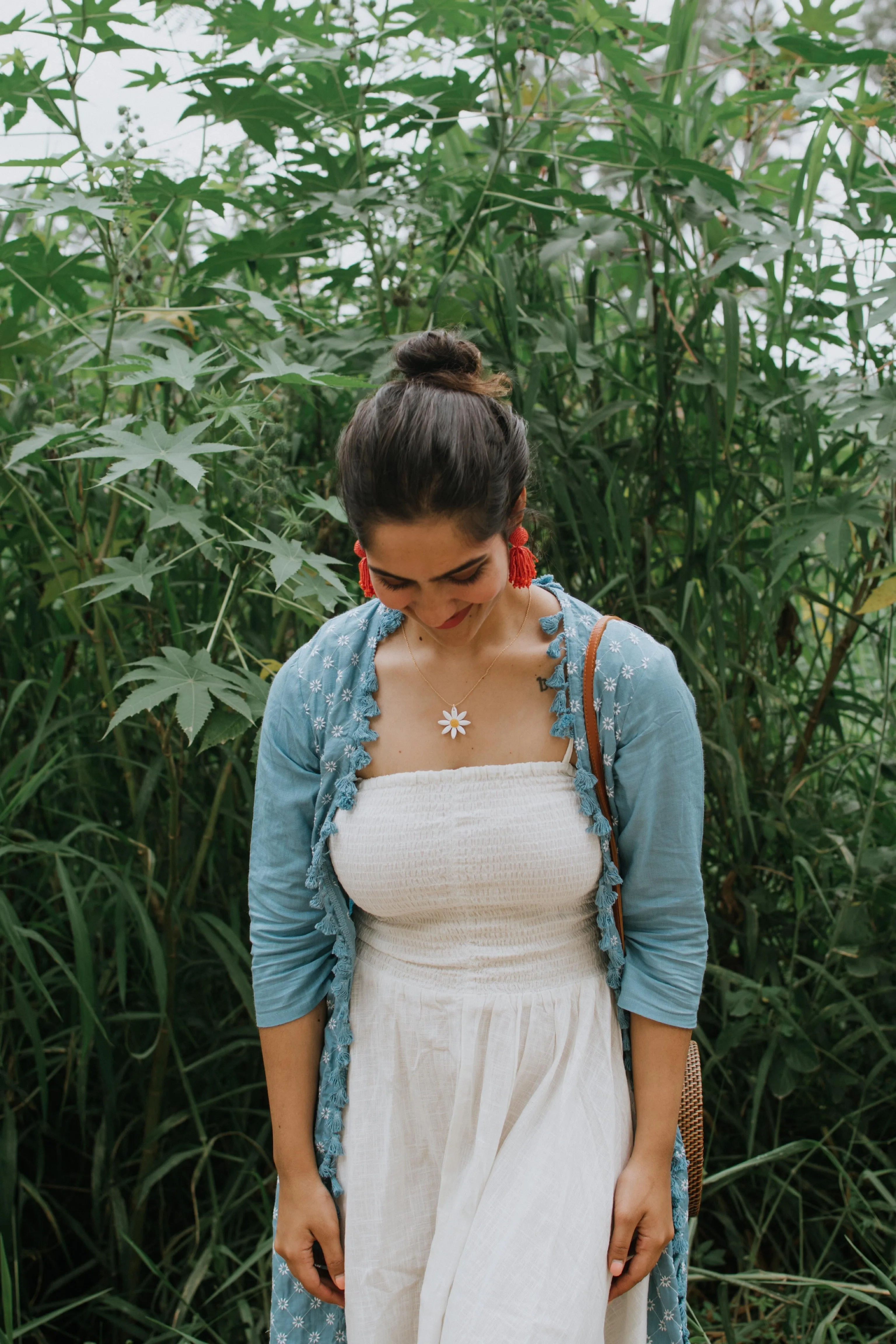 Blue White Embroidered Jacket Maxi Dress