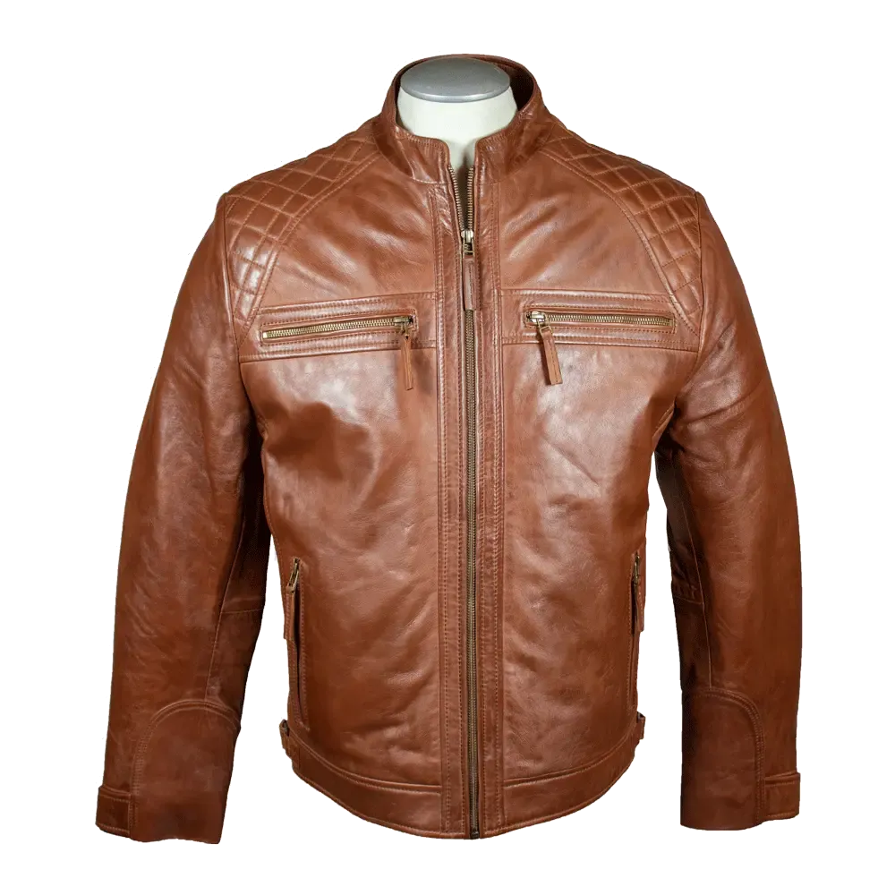 BOL Men's Quilted Shoulders Leather Jacket