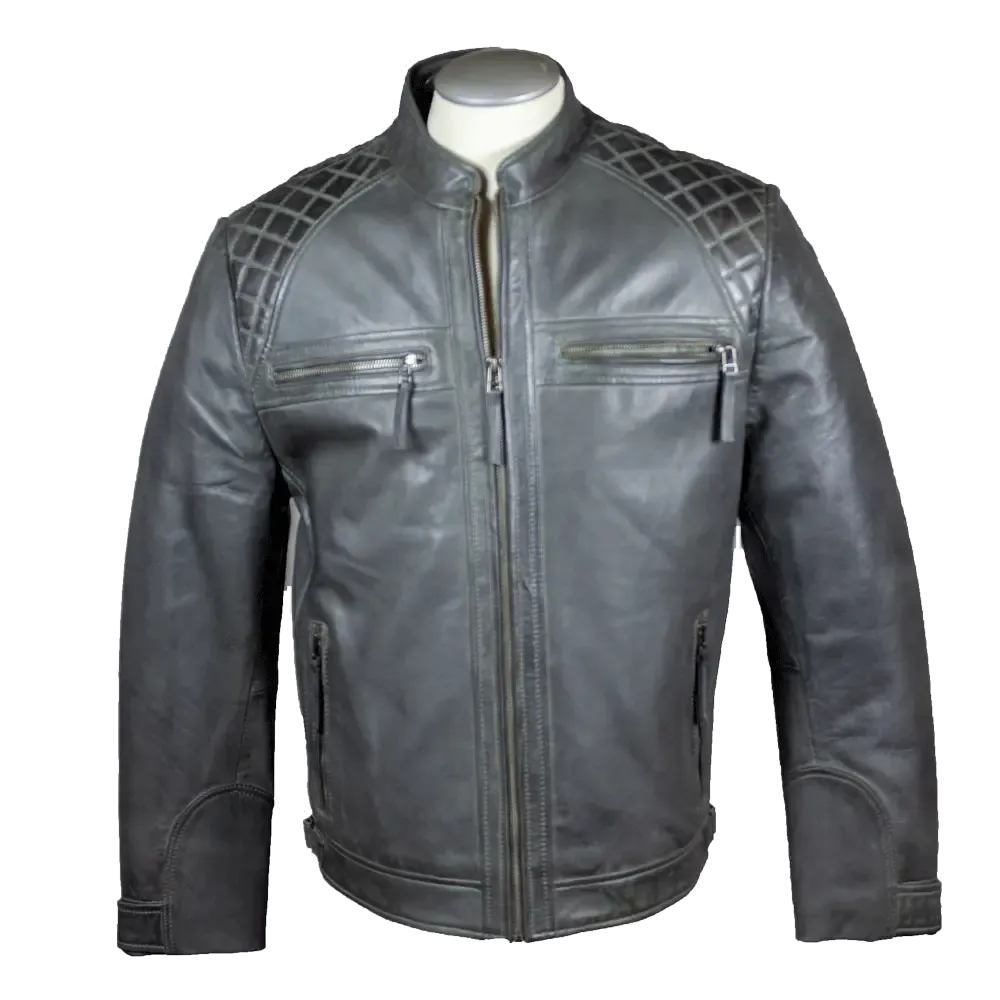 BOL Men's Quilted Shoulders Leather Jacket