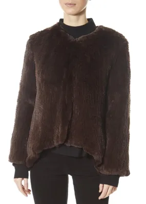 Brown Asymmetric Knitted Rex Rabbit Jacket