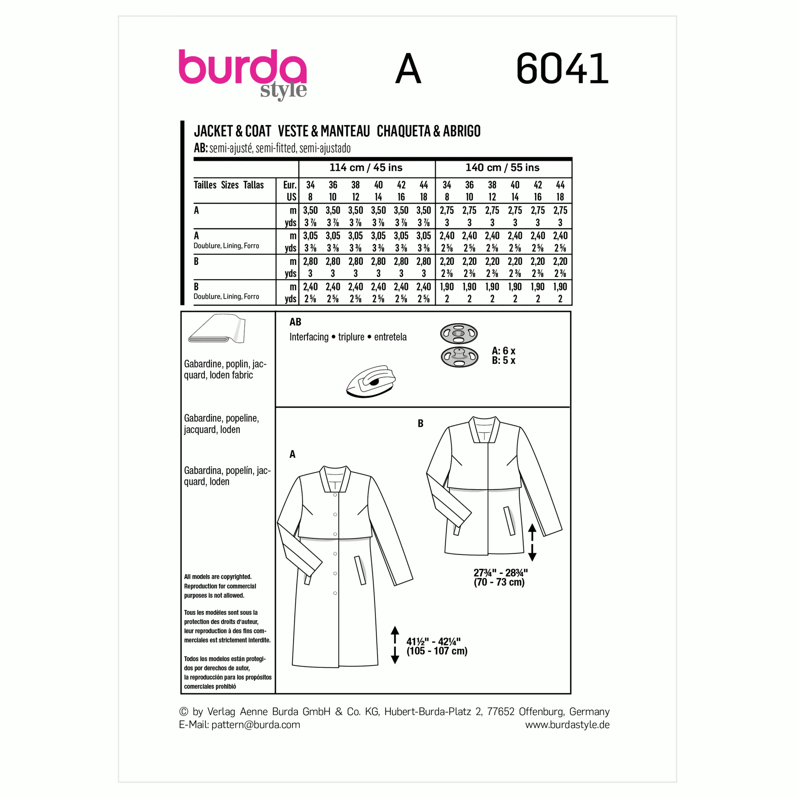 Burda Coat and Jacket 6041