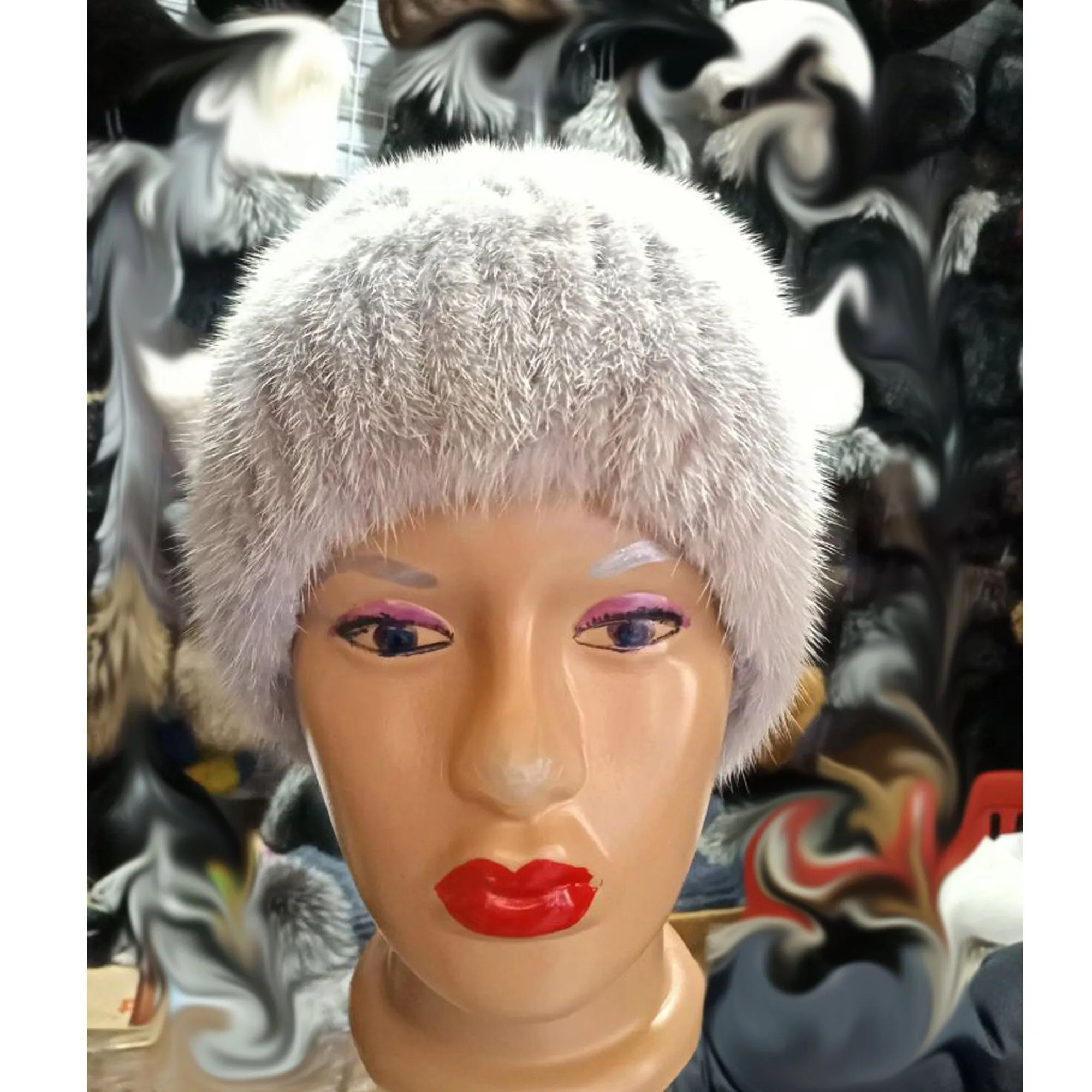 BY ORDER Women Mink Fur Hat, Fur Hat, Stretchy Fur hat, Knit Fur Hat, Mink Fur Hat, Girl Fur Hat, Trapper Hat, Real fur Hat, Fluffy hat Gray