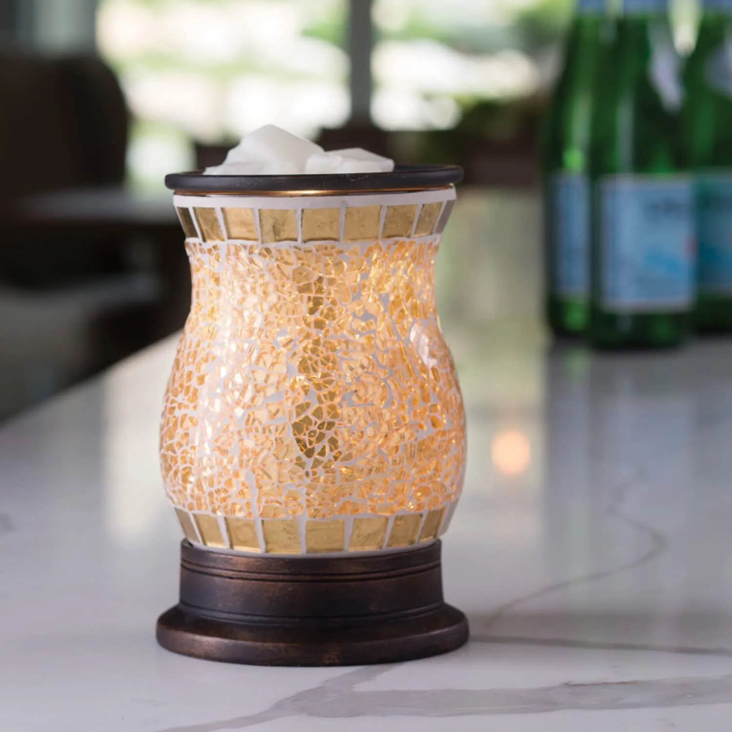 Candle Warmers Etc. Illumination Fragrance Warmer- Light-Up Warmer for Warming Scented Candle Wax Melts and Tarts or to Freshen Room, Gilded Glass